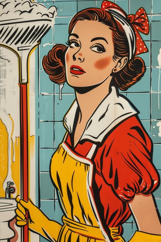 Retro Housewife with Mop