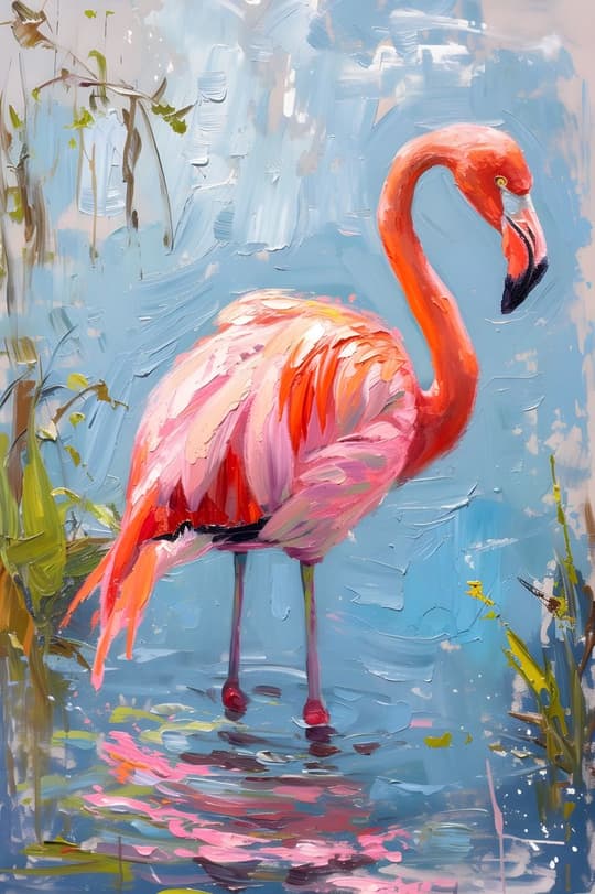 Flamingo in Blue Water